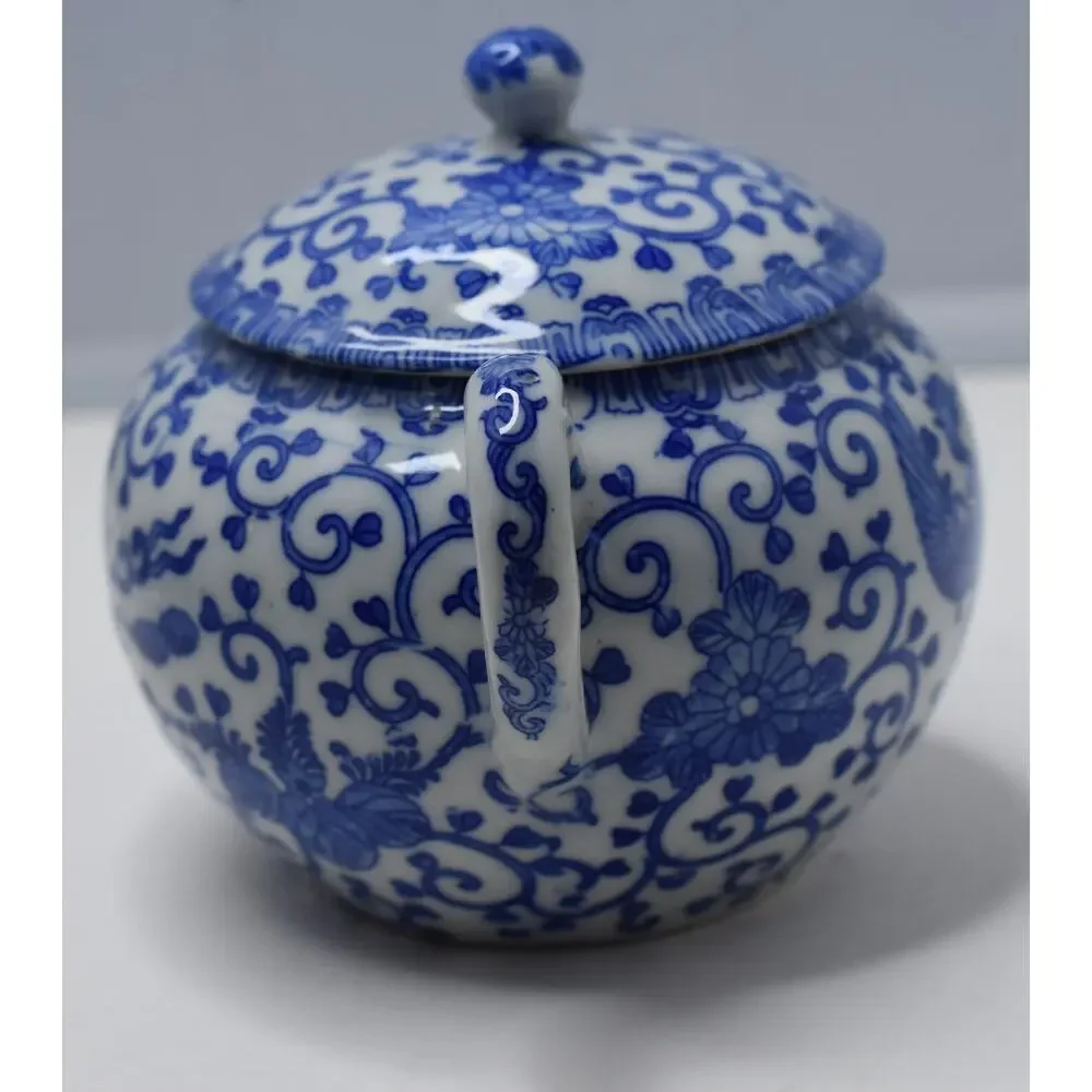 Vintage Blue & White Phoenix Fine Porcelain Sugar Lidded Bowl Japan